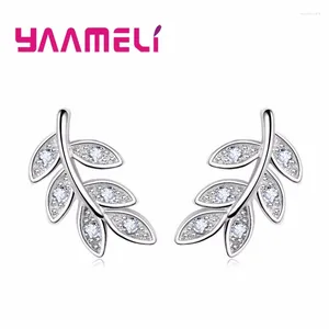 Boucles d'oreilles étalon tendance réelle 925 argent sterling sweet file feuilles conception des femmes pavées de cristal autrichien gfit bijoux