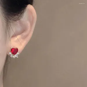 Boucles d'oreilles tendance rétro cœur rouge brillant Zircon déclaration d'amour mariage géométrique bohème Vintage fête bijoux cadeau