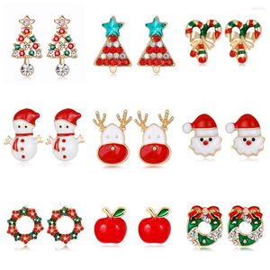 Stud -oorbellen trendy Santa Claus Christmas Tree for Women Crystal Snowman Ear sieraden geschenken