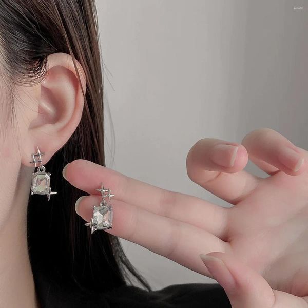 Boucles d'oreilles tendance couleur argent croix étoiles carré pierre claire pour femmes fille cadeau bijoux de mode livraison directe en gros