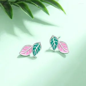 Stud Oorbellen Trendy Zilver Kleur Groen Roze Emaille Blad Natuur Leuk Voor Vrouwen Meisje Gift Mode-sieraden Dropship Groothandel