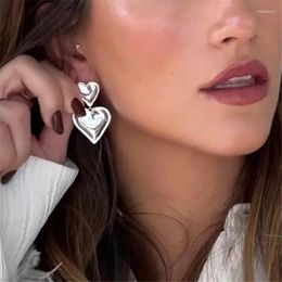 Boucles d'oreilles tendance couleur argent, Piercing en forme de cœur pour femmes et filles, bijoux de fiançailles, cadeau E1136