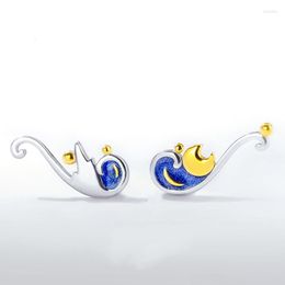 Stud Oorbellen Trendy Zilveren Kleur Maan Nachtelijke Hemelsblauw Kleine Voor Vrouwen Meisje Gift Mode-sieraden Dropship Groothandel