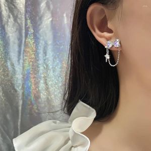 Boucles d'oreilles tendance couleur argent, pierre de lune, nœud papillon, croix étoile, ruban pour femmes et filles, cadeau, bijoux à la mode, livraison directe, vente en gros