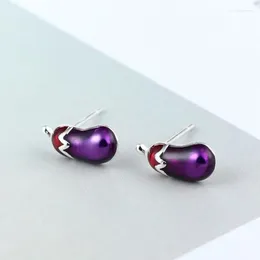 Stud Oorbellen Trendy Zilver Kleur Paars Aubergine Emaille Leuke Eenvoudige Voor Vrouwen Meisje Gift Mode-sieraden Dropship Groothandel