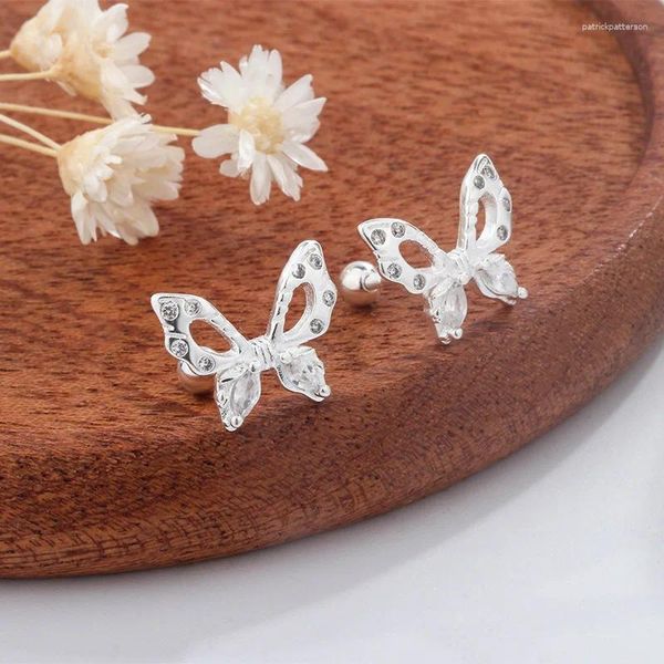 Boucles d'oreilles tendance couleur argent brillant papillon élégant clair CZ pour femmes fille cadeau bijoux de mode livraison directe en gros