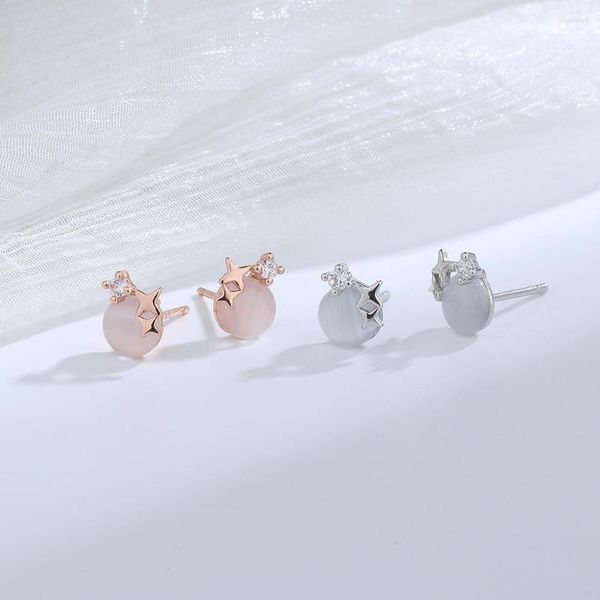 Pendientes de tuerca de plata de moda Color rosa Cruz estrellas ópalo lindo pequeño para mujer chica regalo joyería de moda Dropship al por mayor