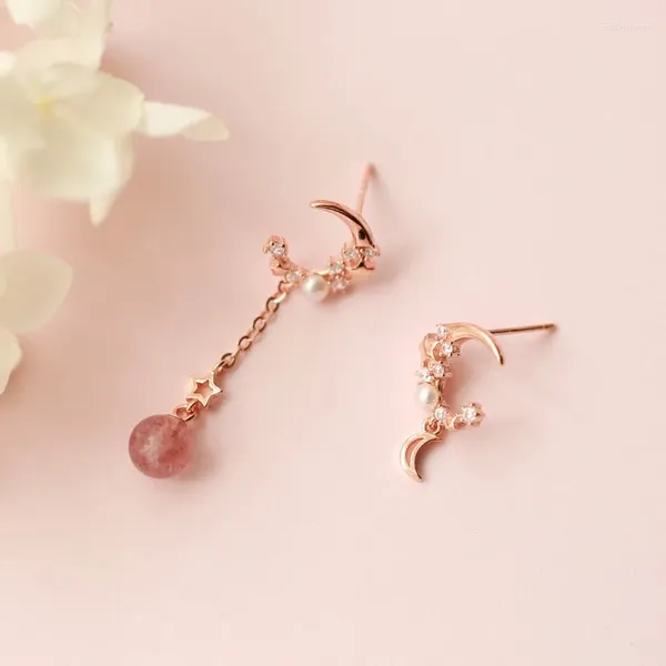 Boucles d'oreilles étalon à la mode argent rose couleur fraise rose lune étoile drop pour femmes girl cadeau bijoux dropship en gros en gros