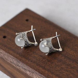 Stud Oorbellen Trendy Vintage 925 Sterling Zilver Thaise Marcasiet Kroon Opaal Fijne Sieraden Voor Vrouwen Designer Earring Party Gift