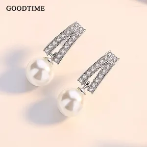 Boucles d'oreilles à la mode femmes boucle d'oreille pur 925 en argent Sterling fil d'oreille perle gland Noble strass Zircon pour fille