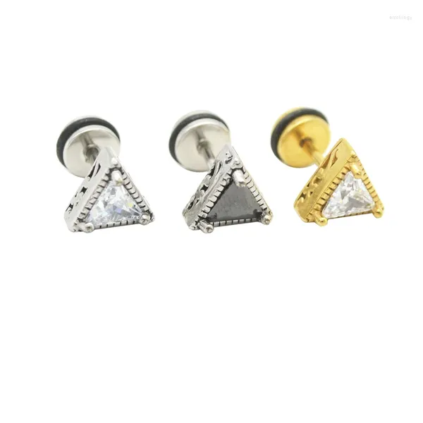 Pendientes de tuerca Triángulo Oreja Pendiente de hombre Cristal Circón Color dorado Acero inoxidable Punk Punta Tragus Cartílago Piercing Joyería Rock