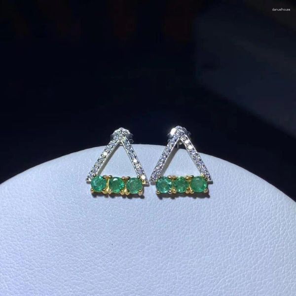 Pendientes de tuerca estilo triangular para mujer, aretes de plata con forma de pájaro, Esmeralda Natural, Plata de Ley 925 auténtica, regalo de cita de amor para chica