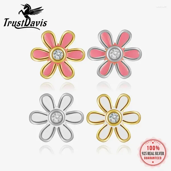 Boucles d'oreilles Trustdavis filles réel 925 en argent Sterling fleurs douces maman fille fête d'anniversaire cadeau bijoux 4303