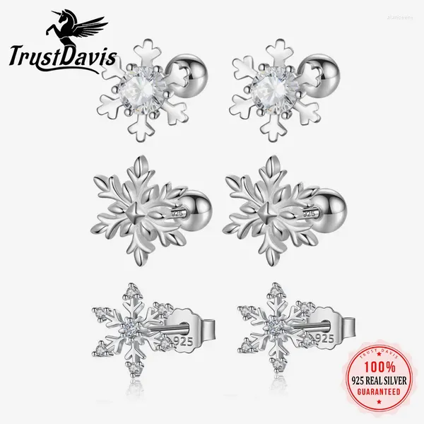 Pendientes de tuerca Trustdavis para niñas Plata de Ley 925 auténtica regalo de invierno copos de nieve mamá hija fiesta de cumpleaños joyería fina DS4362