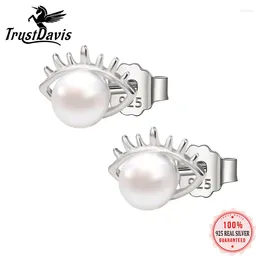 Stud Earrings Trustdavis Luxe 925 Sterling Silver Cute Eye Natural Pearls For Girls Dochter Birthday Fine Gift Sieraden ES026