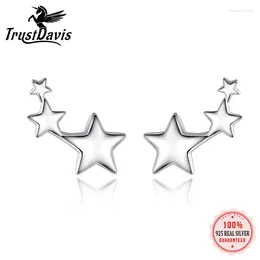 Boucles d'oreilles trustdavis réels 925 argent sterling étoiles simples femmes style coréen sweet étudiant bijou de bijoux tendance f74