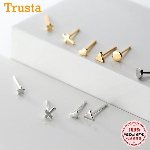 Pendientes de tuerca Trustdavis Plata de Ley 925 auténtica moda MIni triángulo corazón estrella cruz redonda para mujeres niños niñas joyería ED395