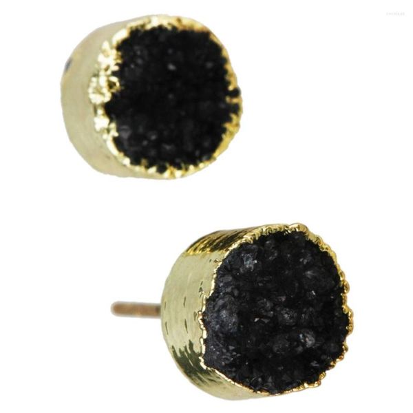 Pendientes de botón TUMBEELLUWA Negro Titanio Cuarzo natural Druzy Crystal para mujer