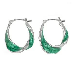 Boucles d'oreilles en argent Sterling S925 pour femmes, anneau torsadé, Design en forme de U avec une goutte de colle verte haut de gamme et boucles d'oreilles pour femmes