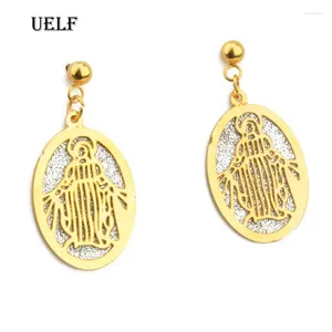Boucles d'oreilles Uelf Vierge Marie Gold Couleur de bijoux religieux tendance Cadeaux en gros de Notre-Dame pour femmes filles