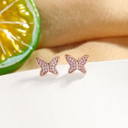 Boucles d'oreilles étalon uer délicat zircon papillon pour femmes cadeaux en or rose coloride en laiton mignon insecte 2024 bijoux de mode
