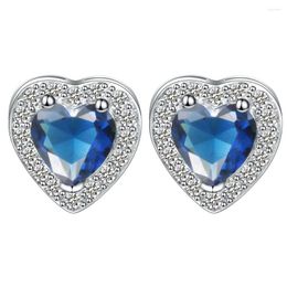 Stud -oorbellen Ufooro Ocean 3.8ct Royal Blue Creat Crystal Love Heart Forever Silver Color Dames