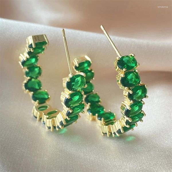 Boucles d'oreilles UILZ mode géométrique vert CZ cubique zircone C forme cerceau délicat demi-cercle boucle d'oreille bijoux pour femmes