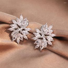 Boucles d'oreilles UILZ luxe feuille en forme de zircone CZ pour les femmes brillant mariage boucle d'oreille de mariée bijoux de fête de mode