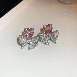 Boucles d'oreilles UILZ rose Bowknot cristal pour femmes filles mignonnes bijoux de fête