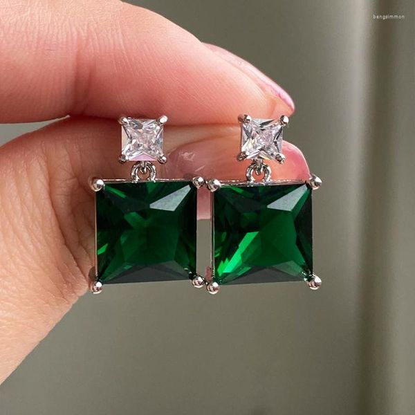 Pendientes de tuerca UILZ corte princesa verde rosa circón cuadrado piedra de cristal de lujo para mujer joyería de boda al por mayor