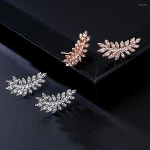 Boucles d'oreilles Uilz petites feuilles fraîches avec pierre CZ bijoux esthétiques pour femmes couleur argent accessoires de mariage de mode