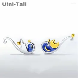 Boucles d'oreilles UinI-Tail 2024 Listing 925 Tibetan Silver Fashion Personalité Asymétrique étoile Simple Trend Charm Starry Sky