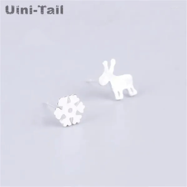 Boucles d'oreilles UinI-Tail 925 Tibetan Silver Coréen Tempérament Sweet Migne Deer Snowflake Assemmétrique Allergie féminine GN009