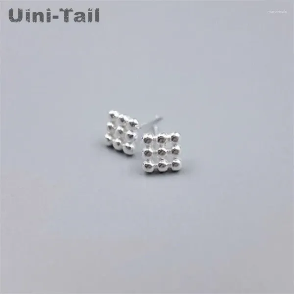 Boucles d'oreilles Uini-Tail en argent tibétain 925, Simple, personnalité sauvage, Mini neuf plaques avec perles, Version coréenne de la mode