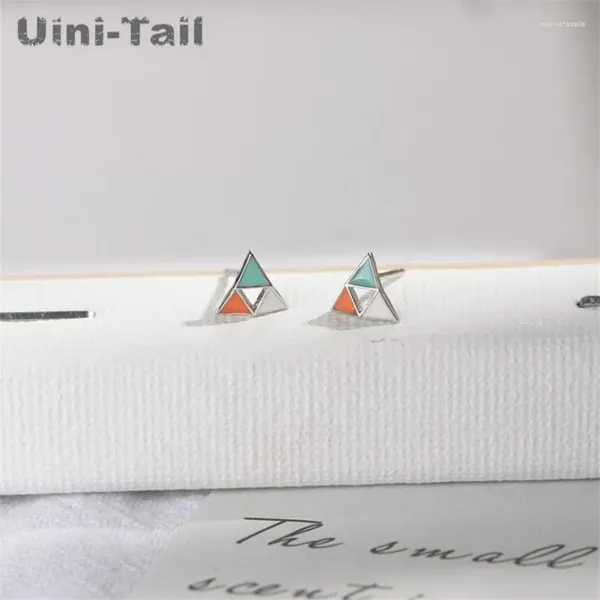 Pendientes de tuerca Uini-Tail 925 plata tibetana, triángulo de colores Simple, tendencia de moda, forma geométrica, joyería para oreja femenina ED265