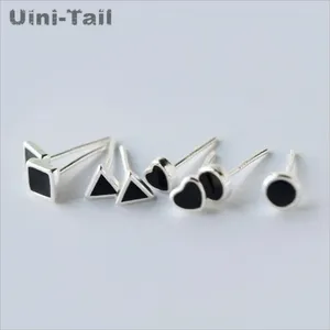 Boucles d'oreilles Uini-Tail classique 925 argent tibétain géométrique noir Version coréenne de la personnalité Hipster mode GN366