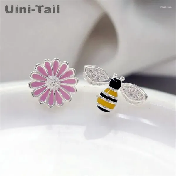 Boucles d'oreilles étalon design de queue uini 925 abeille rose tibétaine petite fée petite fée