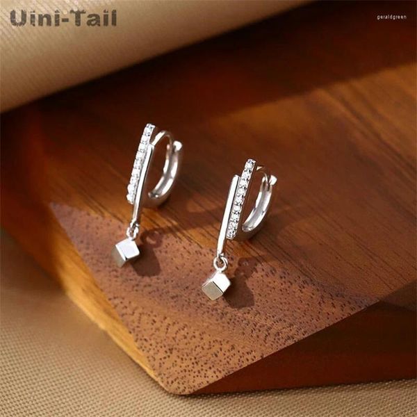 Pendientes de tuerca Uini-Tail, venta de plata tibetana 925, microconjunto cuadrado pequeño, hebilla de oreja, tendencia de moda, línea Simple exquisita