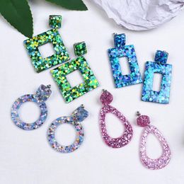 Boucles d'oreilles UJBOX paillettes paillettes résine goutte pour femmes filles vert bleu Pruple Dangle bijoux de fête de mariage en gros