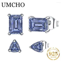 Stud -oorbellen umcho 2 paren tanzaniet blauwe kleur zirkon zilver oorrang sieraden sets voor vrouw