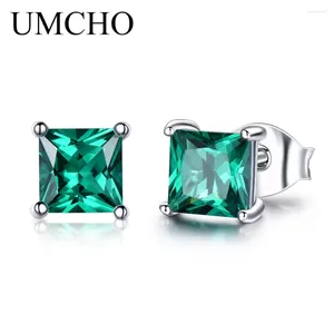 Stud-oorbellen Umcho 925 Sterling Silver Women voor Earring Princess-Cut Nano Emerald Fine Jewelry Fashion 2024