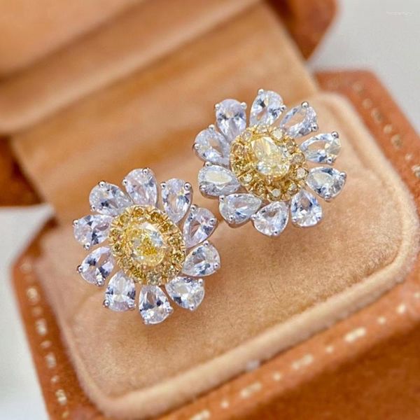 Boucles d'oreilles UNICE véritable or blanc massif 18K AU750, bijoux diamants jaunes naturels saphir tournesol cadeau pour femmes