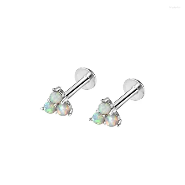 Pendientes Uniorsj Plata de Ley 925 auténtica triángulo geométrico de ópalo pequeño para mujer joyería Piercing