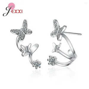 Boucles d'oreilles étalon uniques 925 aiguille argentée double papillon zircon suspendu les oreilles de clip pour femmes en gros de boucles d'oreille coréennes