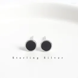 Boucles d'oreilles Stud Unique Chic Black Circle avec S925 Sterling Silver Drop Enamel High Fashion Jewelry for Women