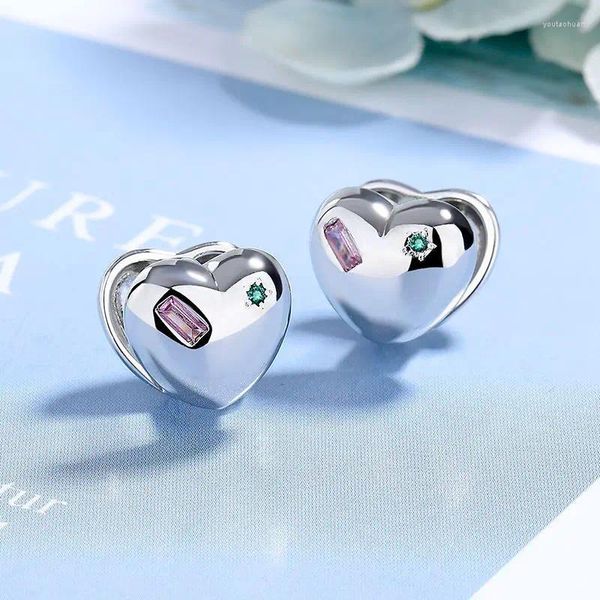 Pendientes de tuerca únicos a la moda de doble cara en forma de corazón encantador corazón 3D joyería de diamantes de imitación en forma de estrella de colores brillantes