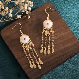 Boucles d'oreilles à clous pour femmes, couleur or Unique, carillons éoliens, goutte longue, élégante, pompon, Imitation Jade, pendentif, bijoux