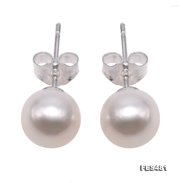 Boucles d'oreilles à tige en perles uniques, bijoux exquis, perle d'eau douce blanche plate et ronde de 8mm