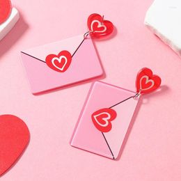 Boucles d'oreilles uniques pour la Saint-Valentin, cœur rouge et rose pour femme, petite amie, enveloppe acrylique, lèvres, goutte d'eau, bijoux pendants