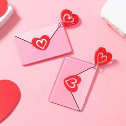 Pendientes de tuerca únicos para el Día de San Valentín, corazón rojo y rosa para mujer, novia, moda, sobre acrílico, labio, gota de agua, joyería colgante